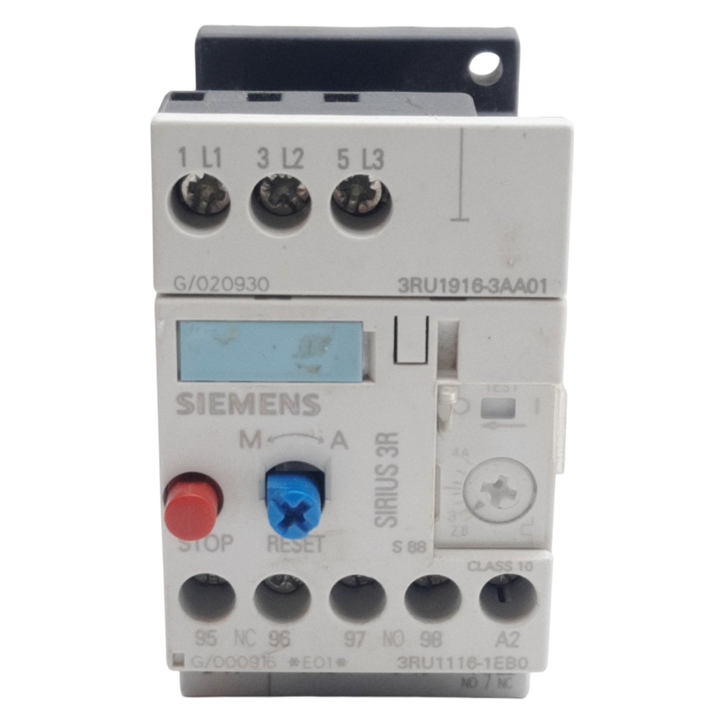 Used Siemens 3RU1116-1EB0 Thermal Overload Relay, 3-Pole, 1NO/1NC, 690VAC 2.8-4A