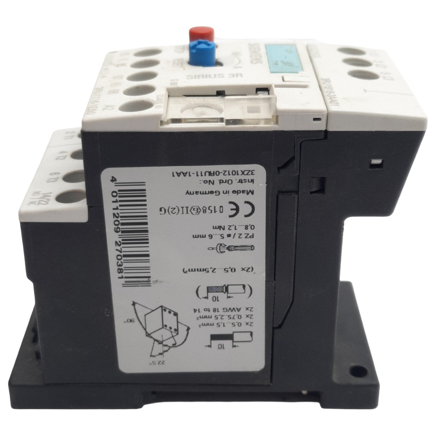 Used Siemens 3RU1116-1EB0 Thermal Overload Relay, 3-Pole, 1NO/1NC, 690VAC 2.8-4A