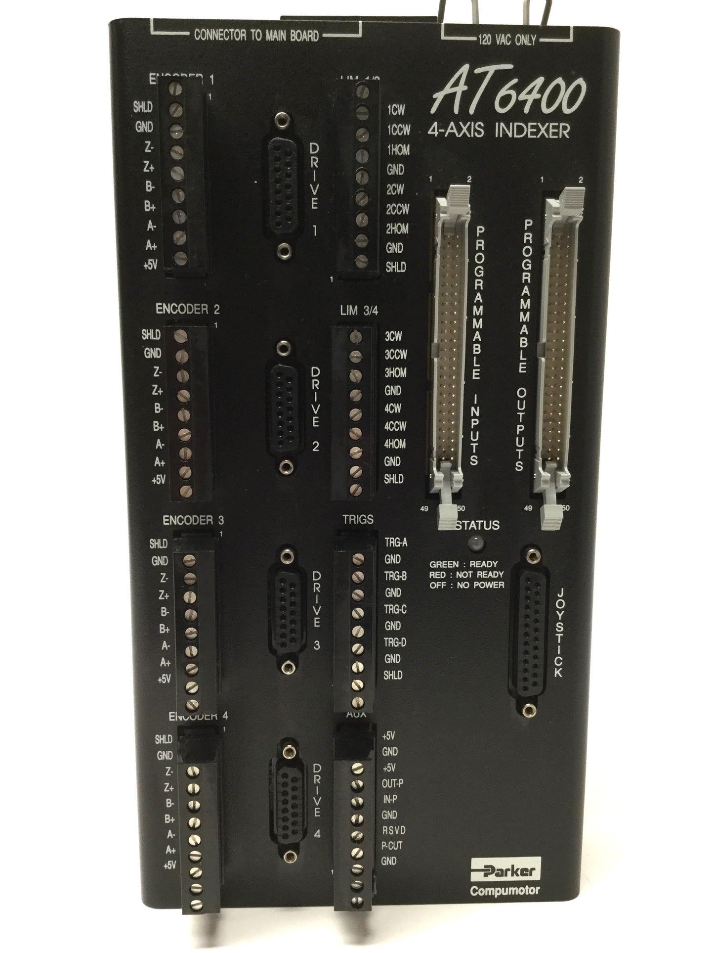Used Parker AT6400-AUX1 4-Axis Indexer Motion Controller AUX Board, 120VAC 1.5A