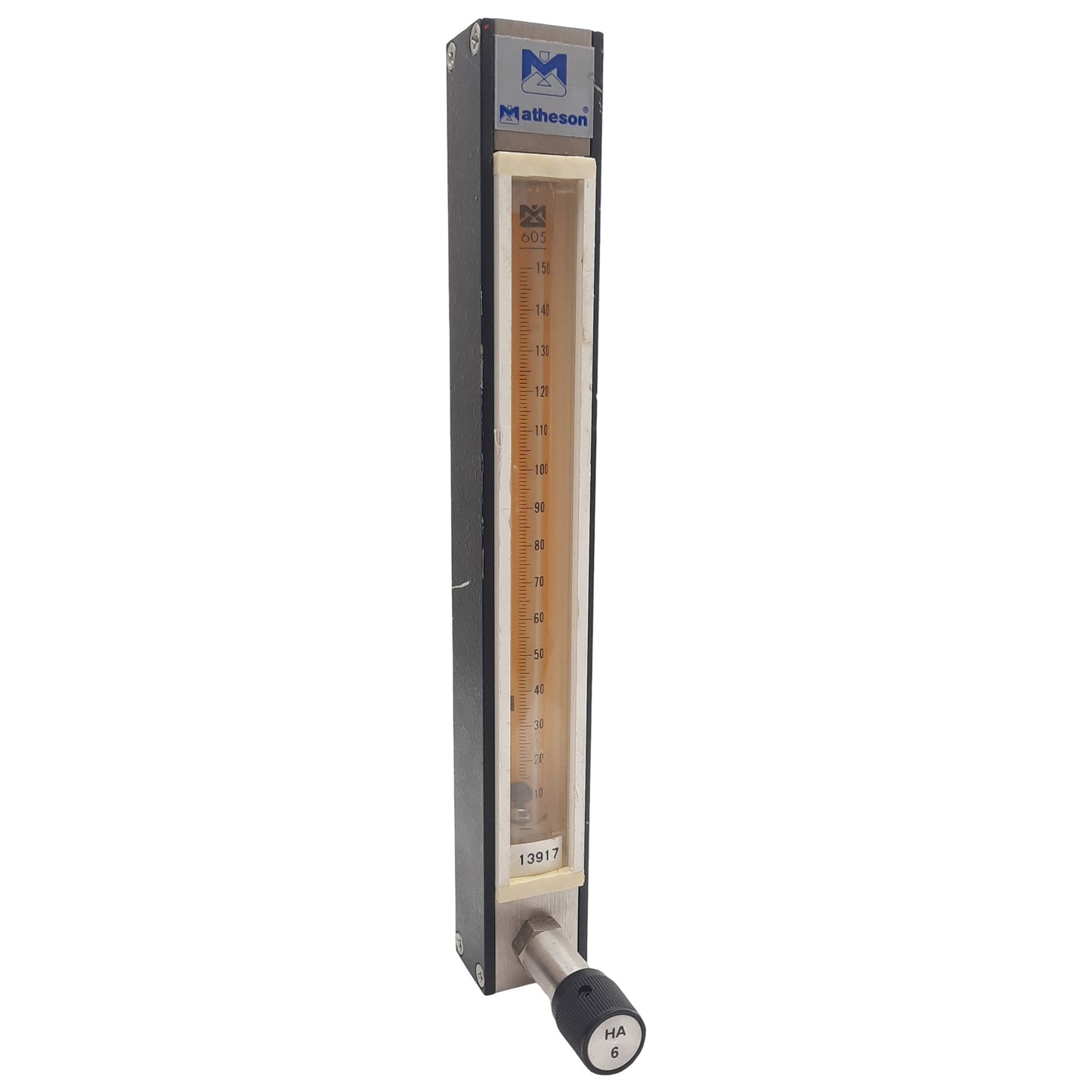 Used Matheson ME14C201E100 Flowmeter, 6-150sccm Air, 1/8in NPT, 150mm Scale, 250psig