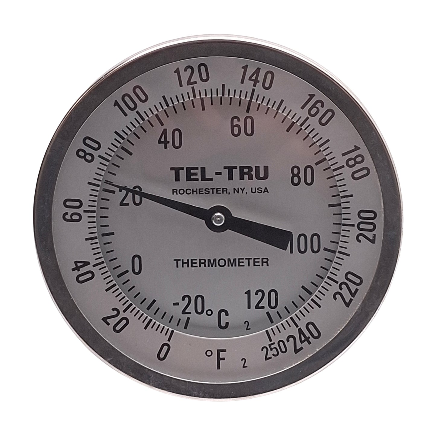 Used Tel-Tru AA575R Bimetal Thermometer ø5" Dial, 4" Stem, 0-250°F, 1/2" NPT
