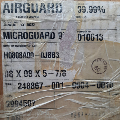 Used AirGuard H0808A00-0JBB3 Microguard 99 Filter, 08 x 08 x 5-7/8, 99.99% on 0.3µm