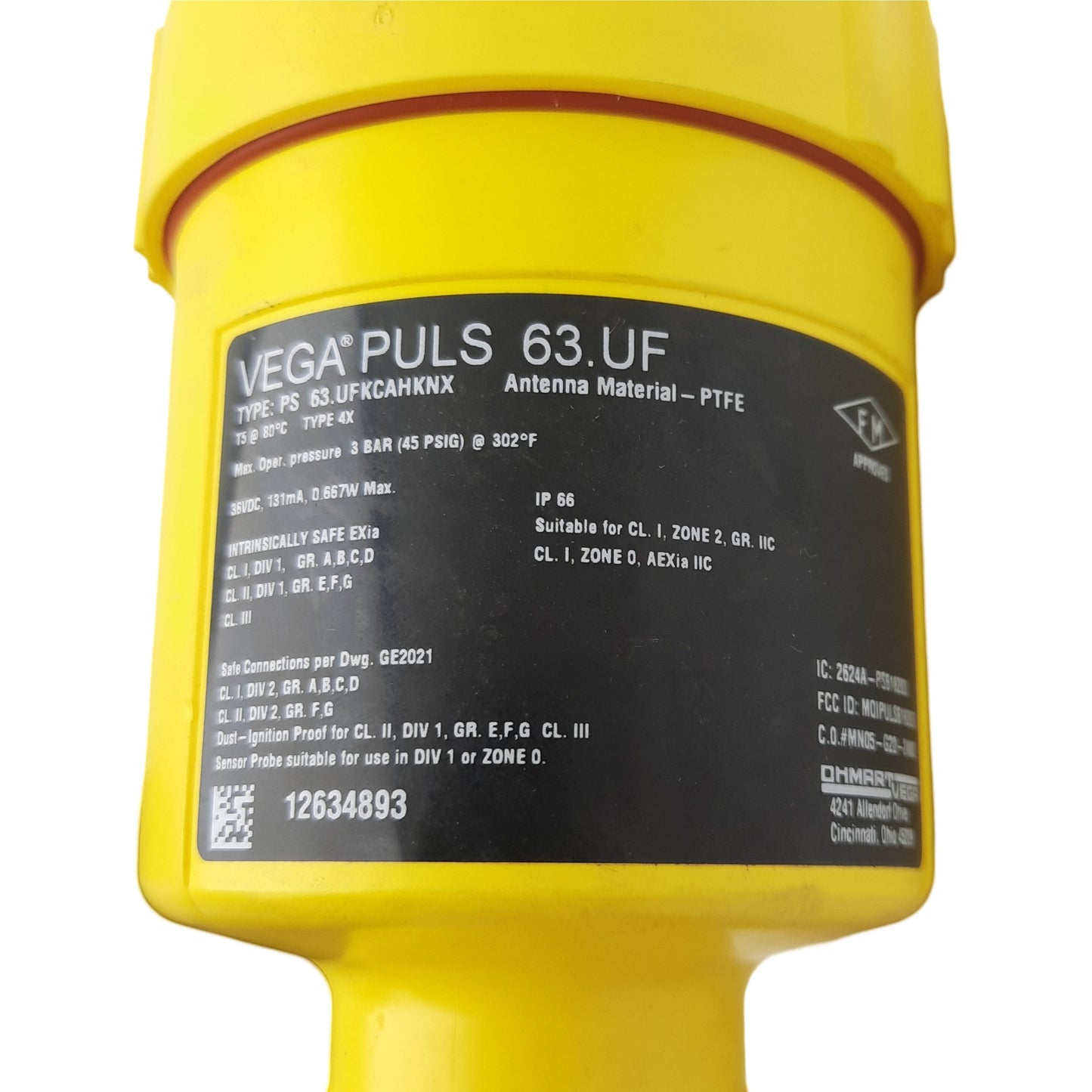 Used Vega PS 63.UFKCAHKNK Liquid Radar Sensor, 3bar Max, 9.6-36VDC 131mA, 35m Range