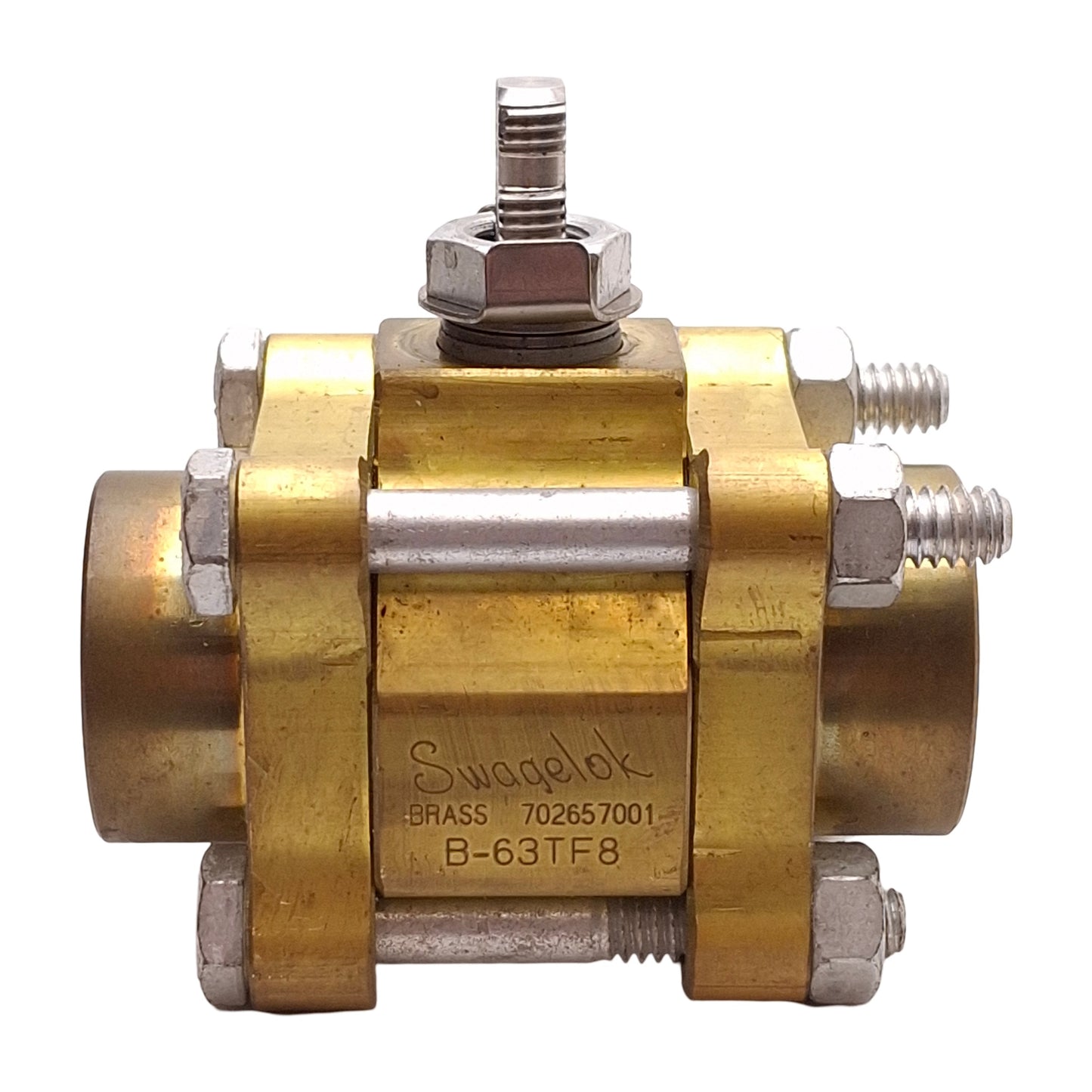 Used Swagelok B-63TF8 Brass 60 Series 3-Piece Ball Valve, 2-Way, 1500PSI, 1/2in NPT