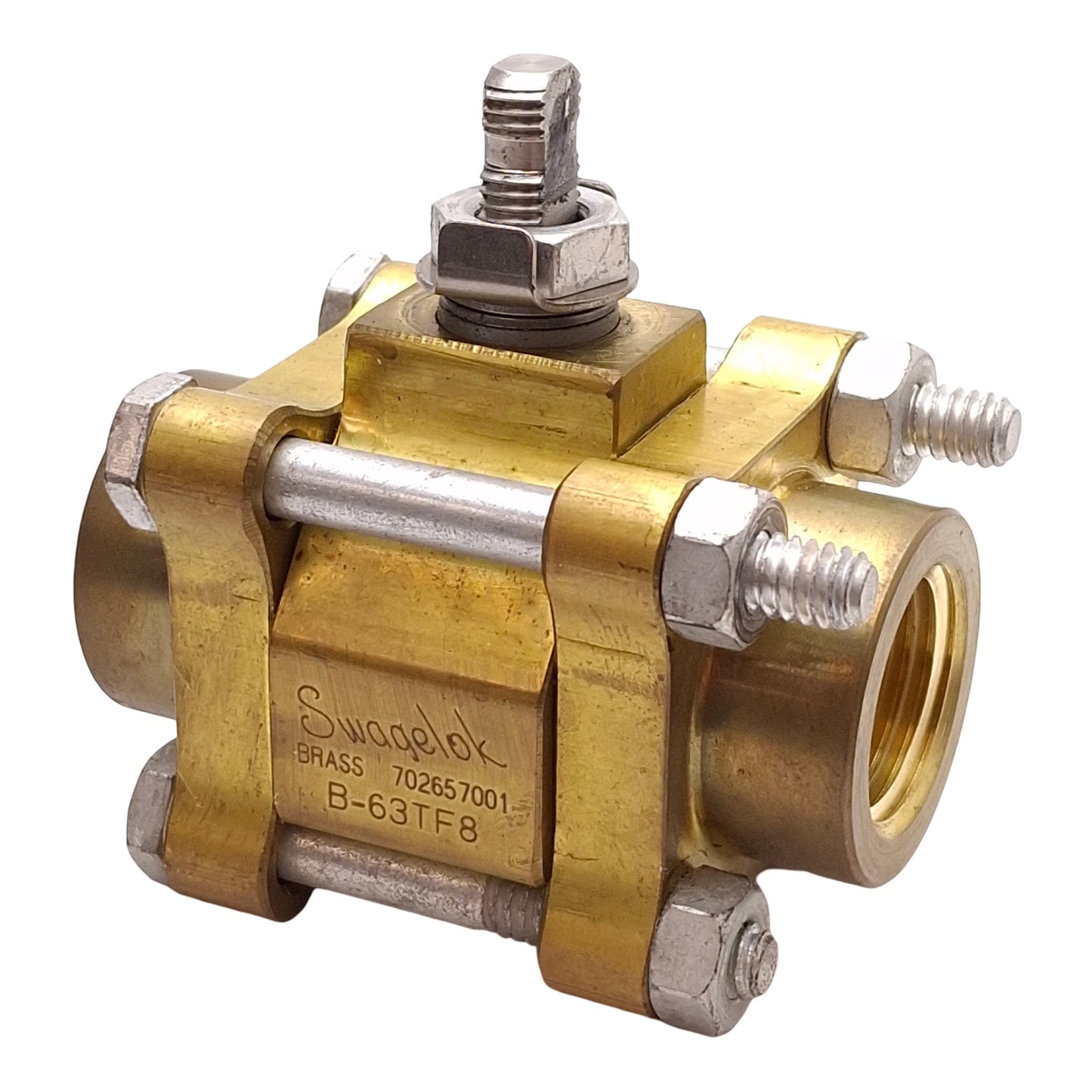 Used Swagelok B-63TF8 Brass 60 Series 3-Piece Ball Valve, 2-Way, 1500PSI, 1/2in NPT