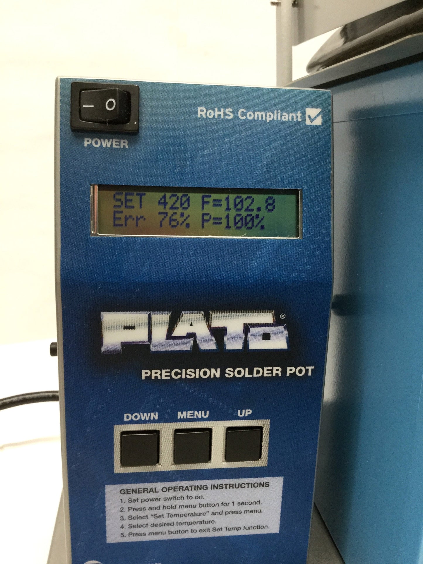 Used Techspray SP-600TP Plato Solder Pot 1000W 750°F, 32lb Crucible Capacity, 115VAC