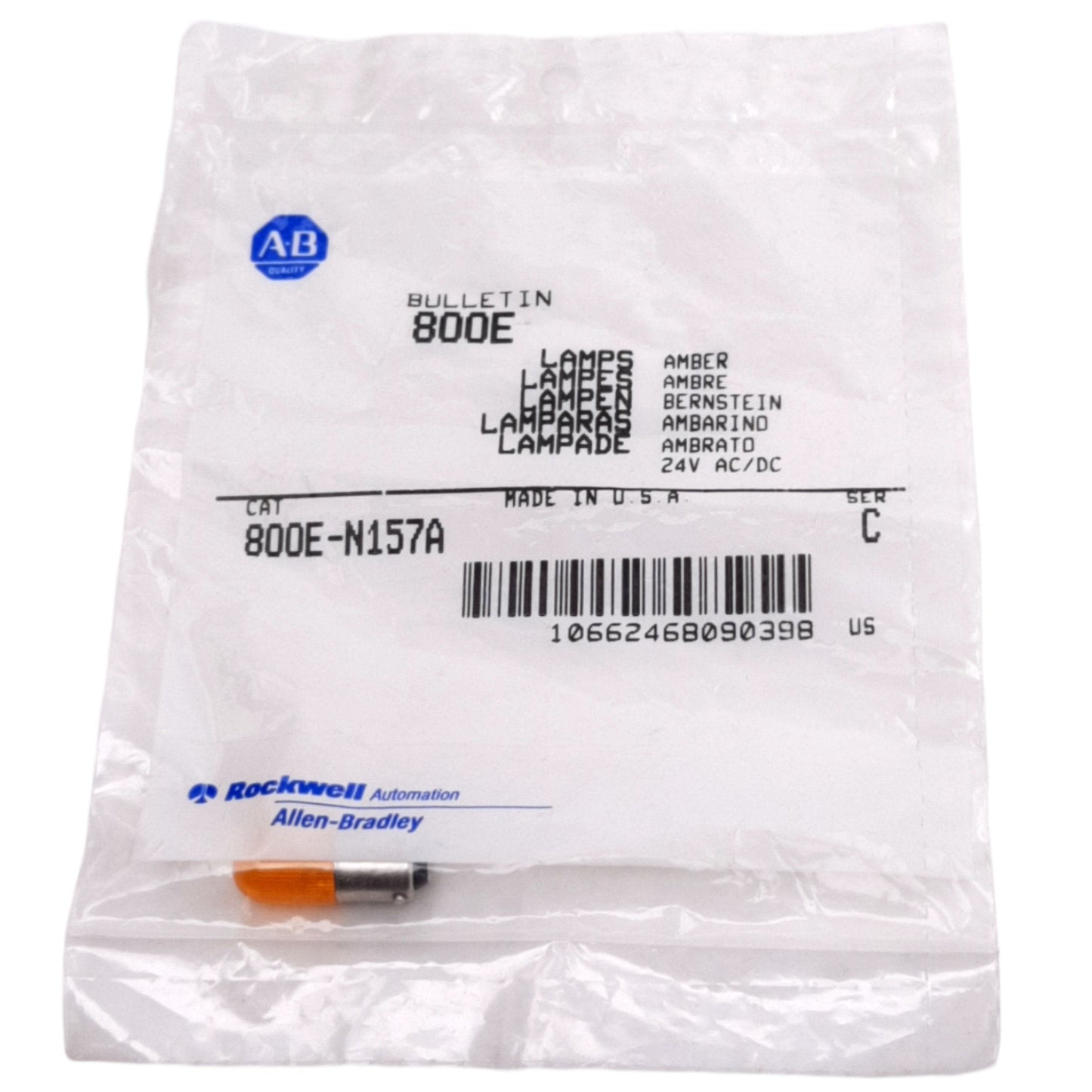 New Allen-Bradley 800E-N157A Replacement Pushbutton Amber LED Light, 24VAC/DC