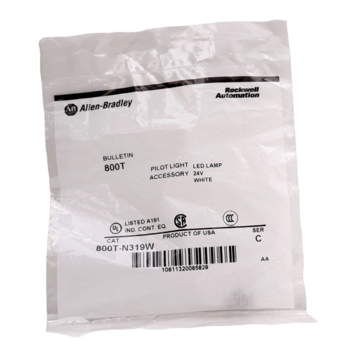 New Allen-Bradley 800T-N319W Replacement Pushbutton White LED Light, 24VAC/DC