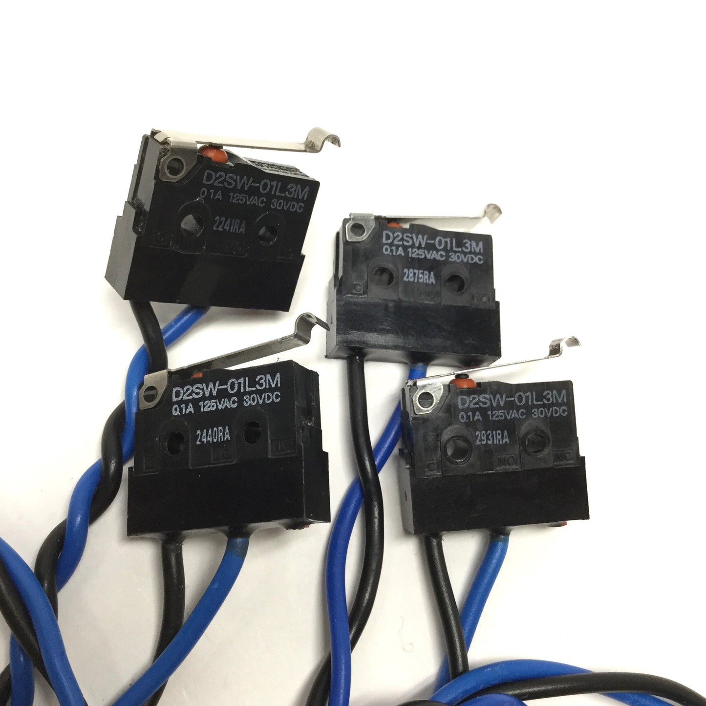 Used Lot of 4 Omron D2SW-01L3M Sealed Limit Switches, Sim Roller Lever, 1NO *NC Cut*