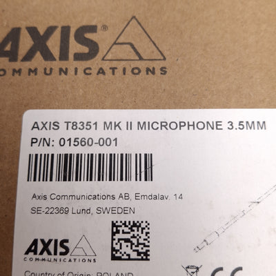 New AXIS 01560-001 T8351 MK II Microphone, -22dB~126dB, 3.5mm Plug, 2-10VDC, 5m Long