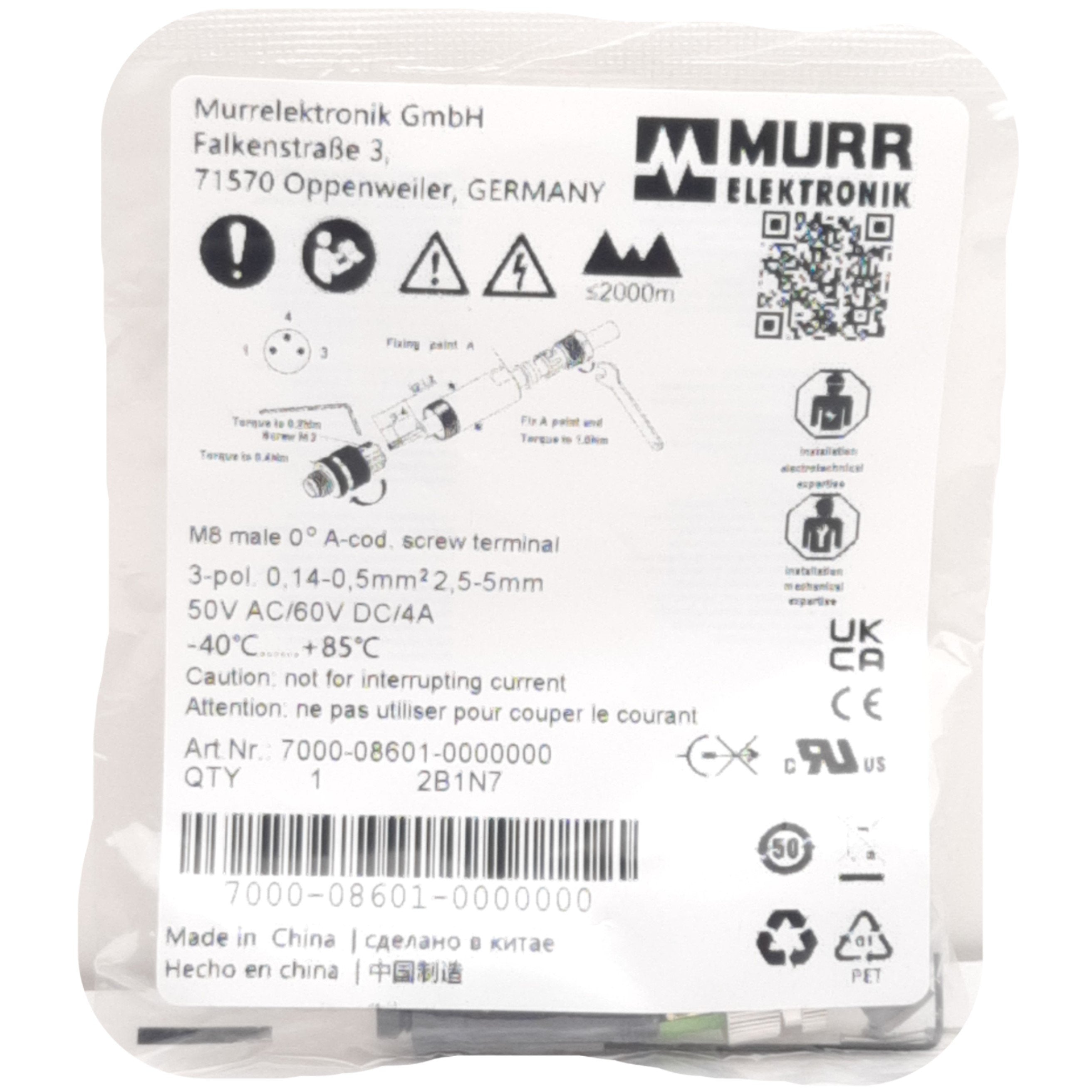Murr Elektronik 7000-08601-0000000 Field-Wireable Connector, M8 3-Pin ...
