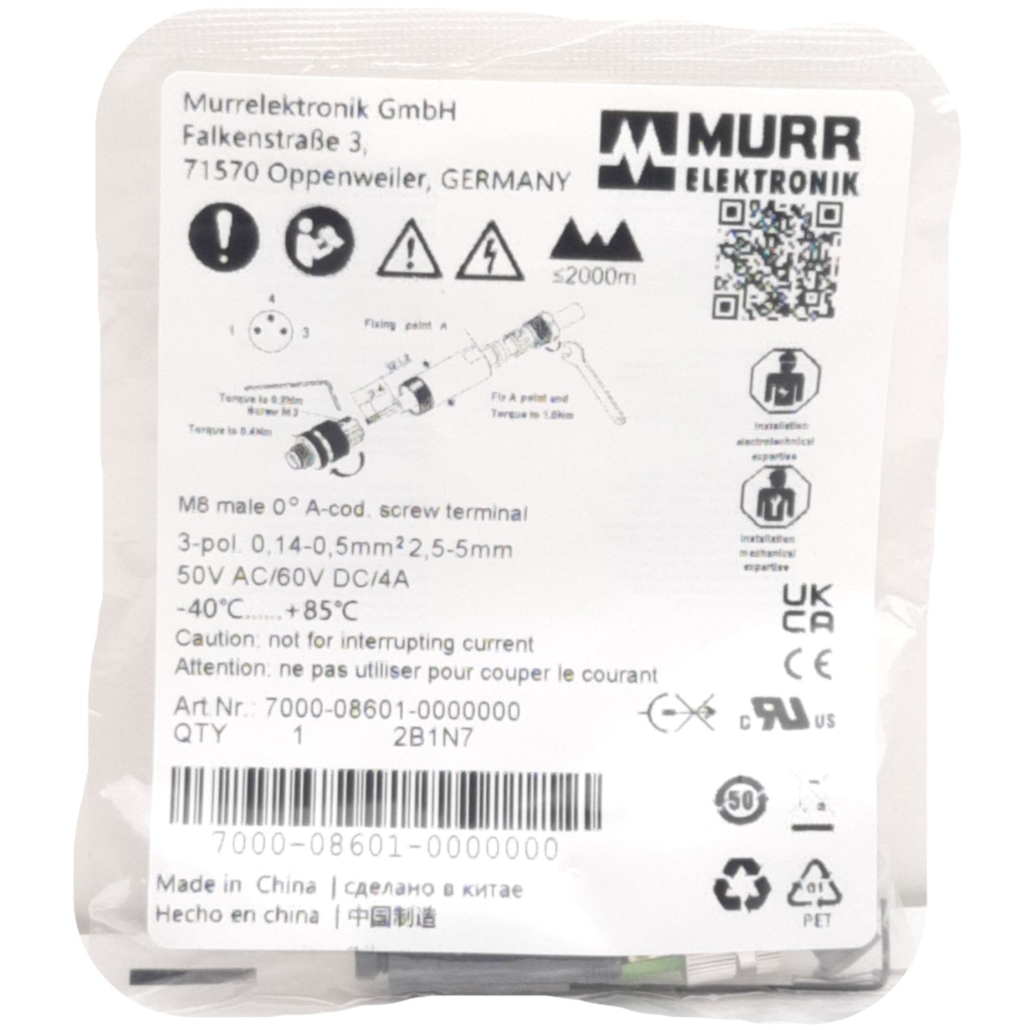 New Murr Elektronik 7000-08601-0000000 Field-Wireable Connector, M8 3-Pin Male