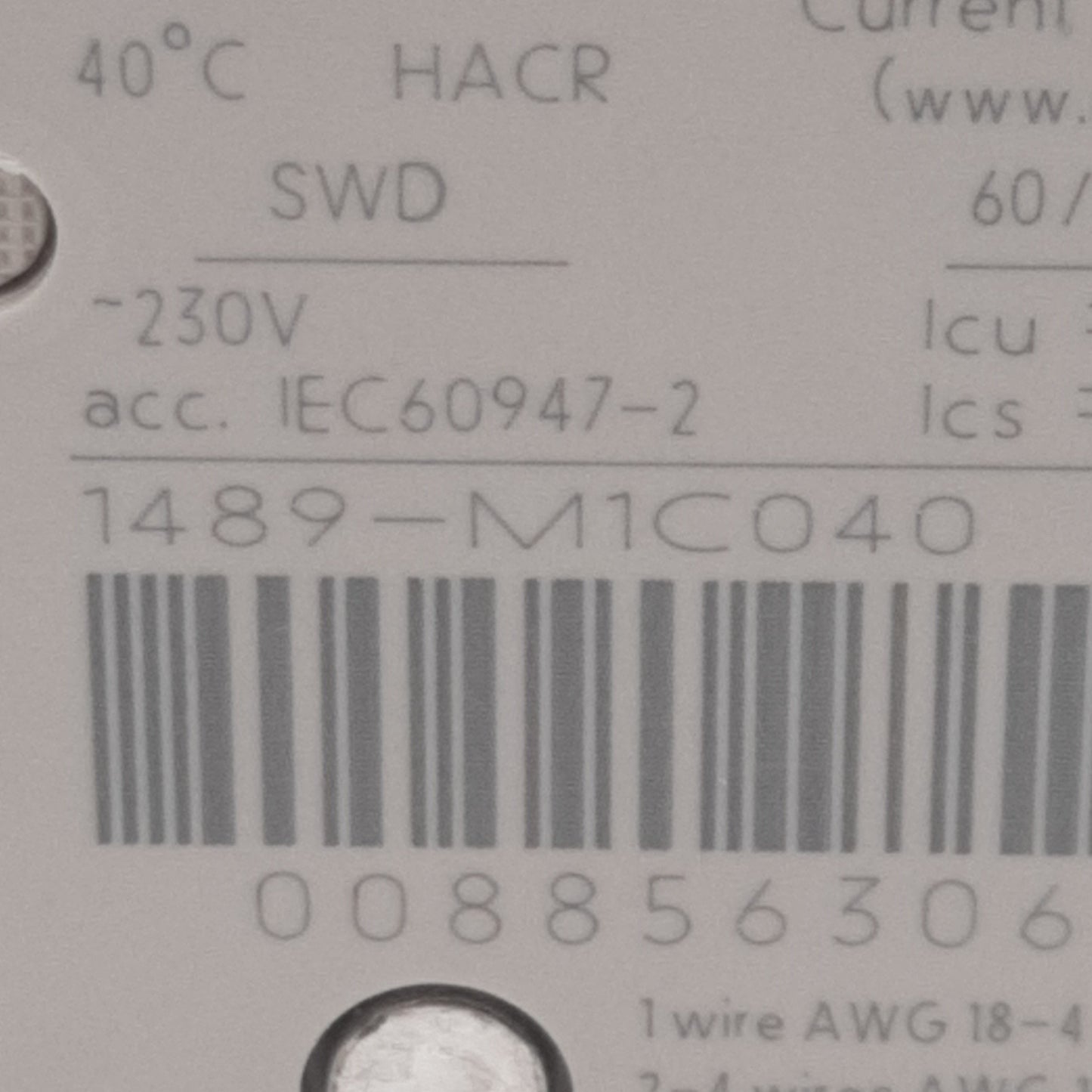Used Allen Bradley 1489-M1C040 Circuit Breaker, 1-Pole C-Curve, 277VAC 4A, DIN Rail