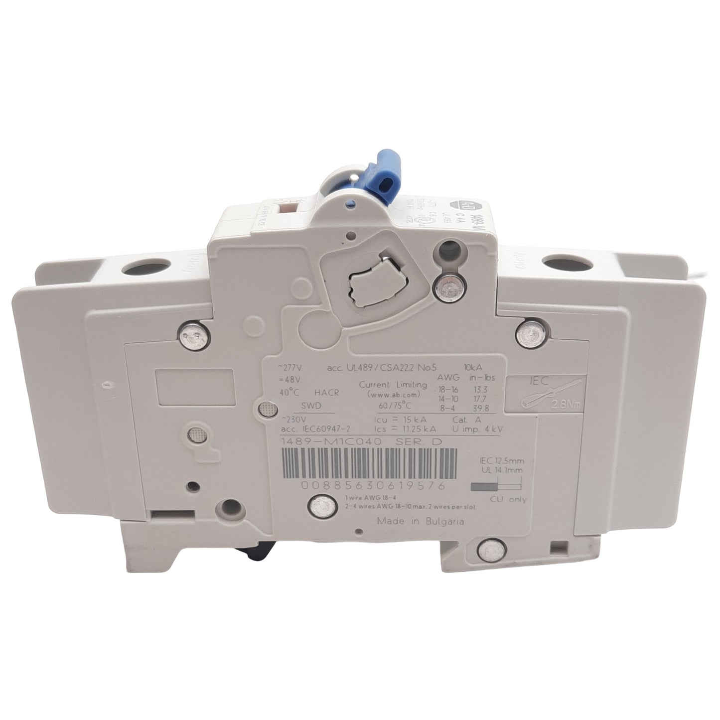 Used Allen Bradley 1489-M1C040 Circuit Breaker, 1-Pole C-Curve, 277VAC 4A, DIN Rail