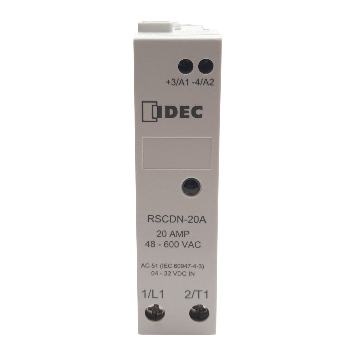 Used IDEC RSCDN-20A Solid-State Relay, 4-32VDC In, 48-600VAC 20A, SPST-NO, DIN Rail
