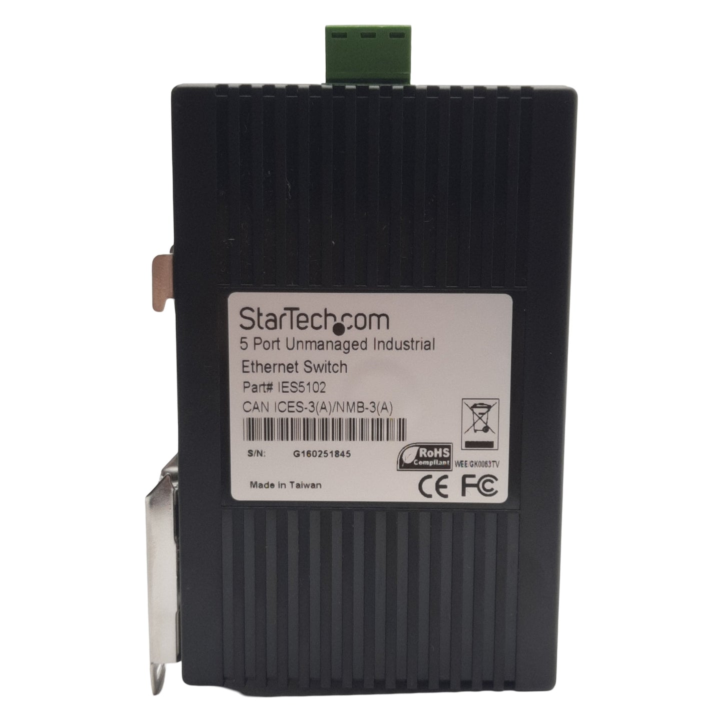 Used StarTech IES5102 Industrial Ethernet Switch, 5-Port, RJ45, 12-48VDC In 12VDC Out