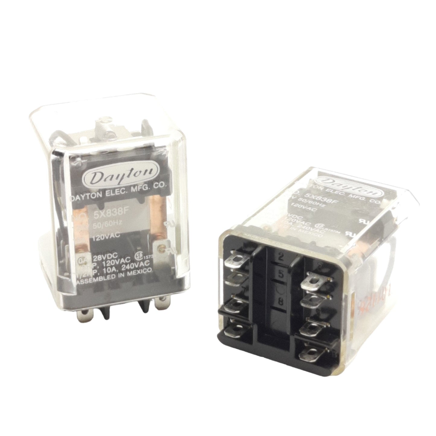 Used Lot of 2 Dayton 5X838F General Purpose Relay, 10A 240VAC/28VDC DPDT, 120VAC Coil