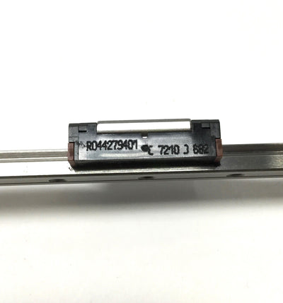 Used Rexroth R044279401 Mini Block Linear Guide Ball Bearing Carriage on 625mm Rail