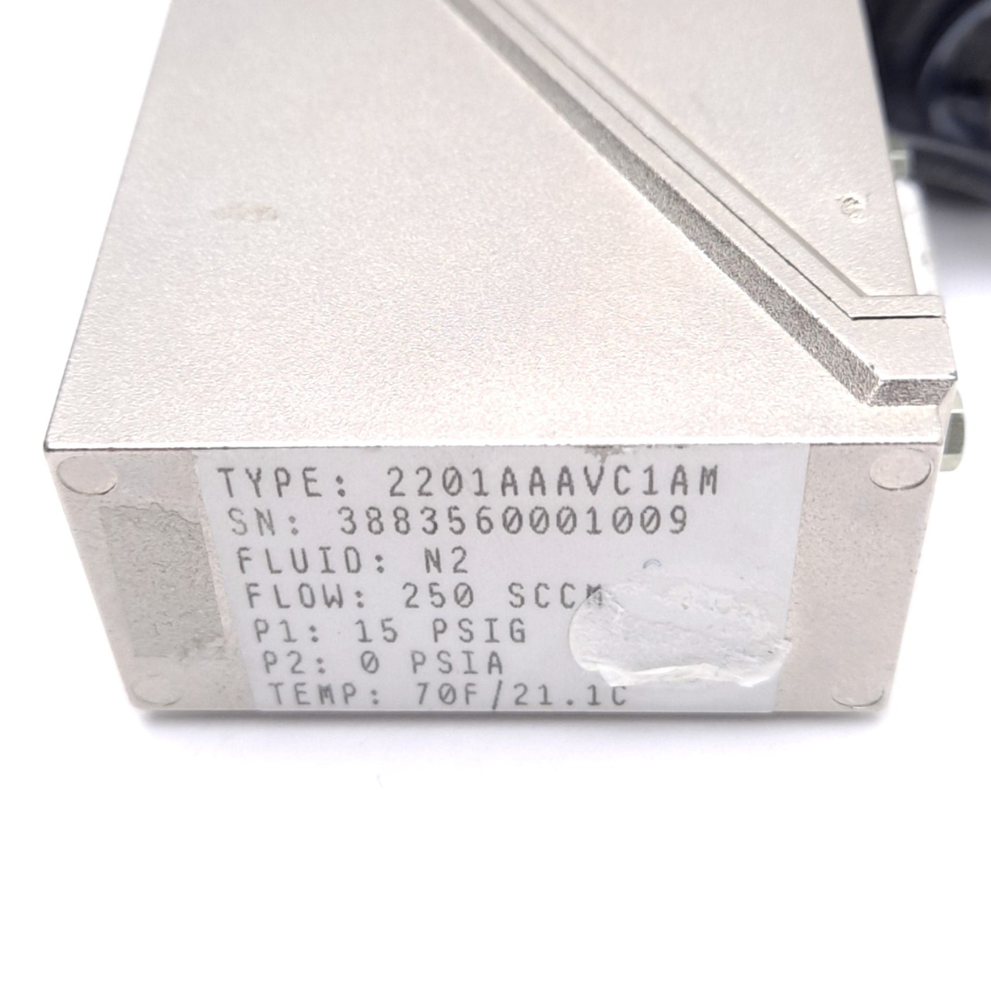 Used Parker 2201AAAVC1AM Mass Flow Controller, 250 SCCM, 0-5VDC, 1/8 NPT, 200psig Max