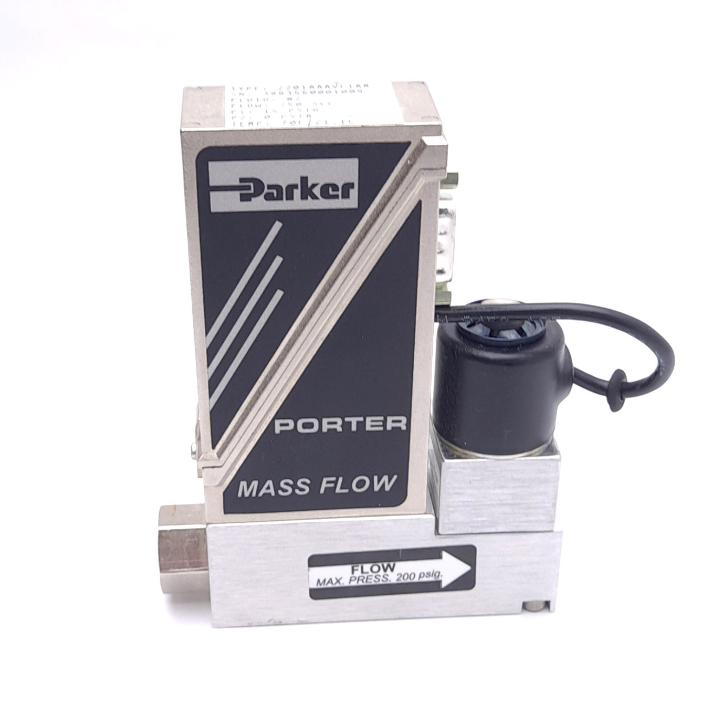 Used Parker 2201AAAVC1AM Mass Flow Controller, 250 SCCM, 0-5VDC, 1/8 NPT, 200psig Max
