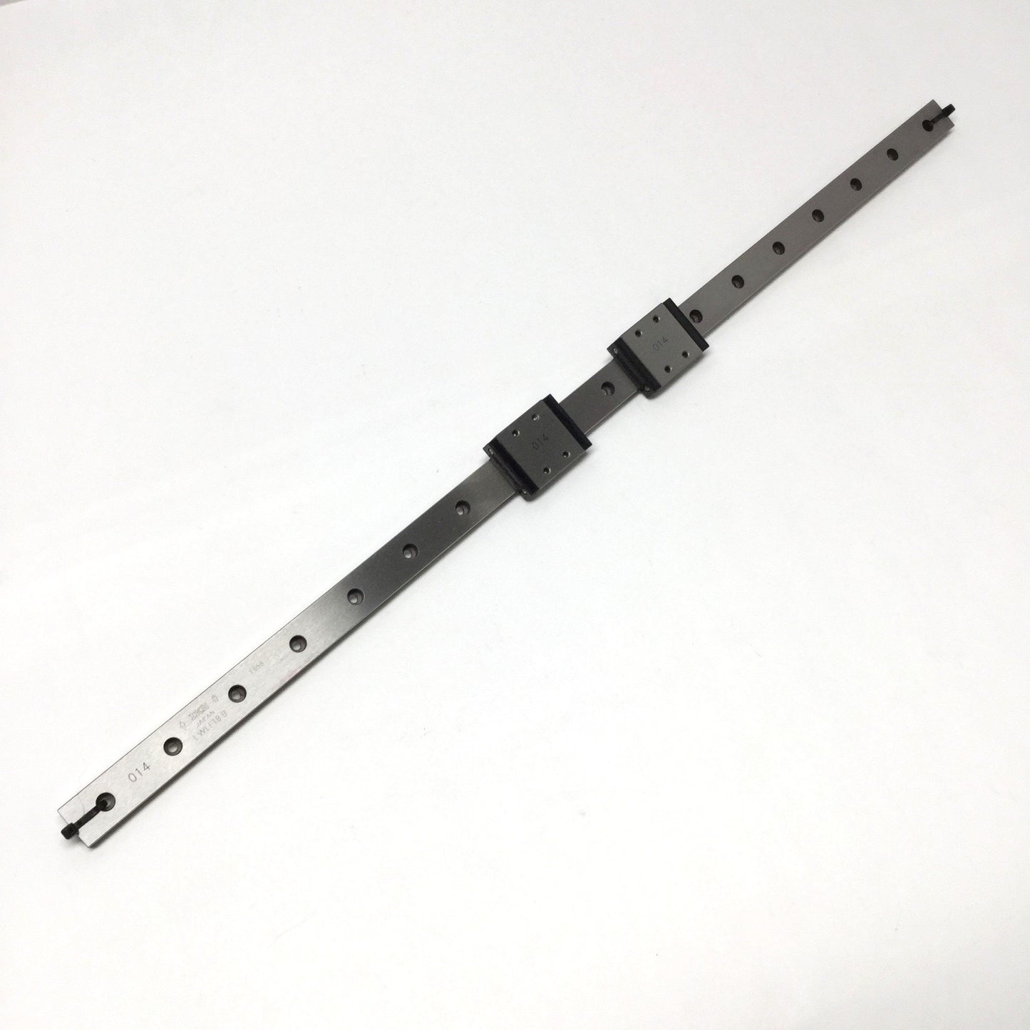 Used IKO LWLF18B Linear Motion Ball Bearing Slide Carriages (x2) on 540mm Guide Rail