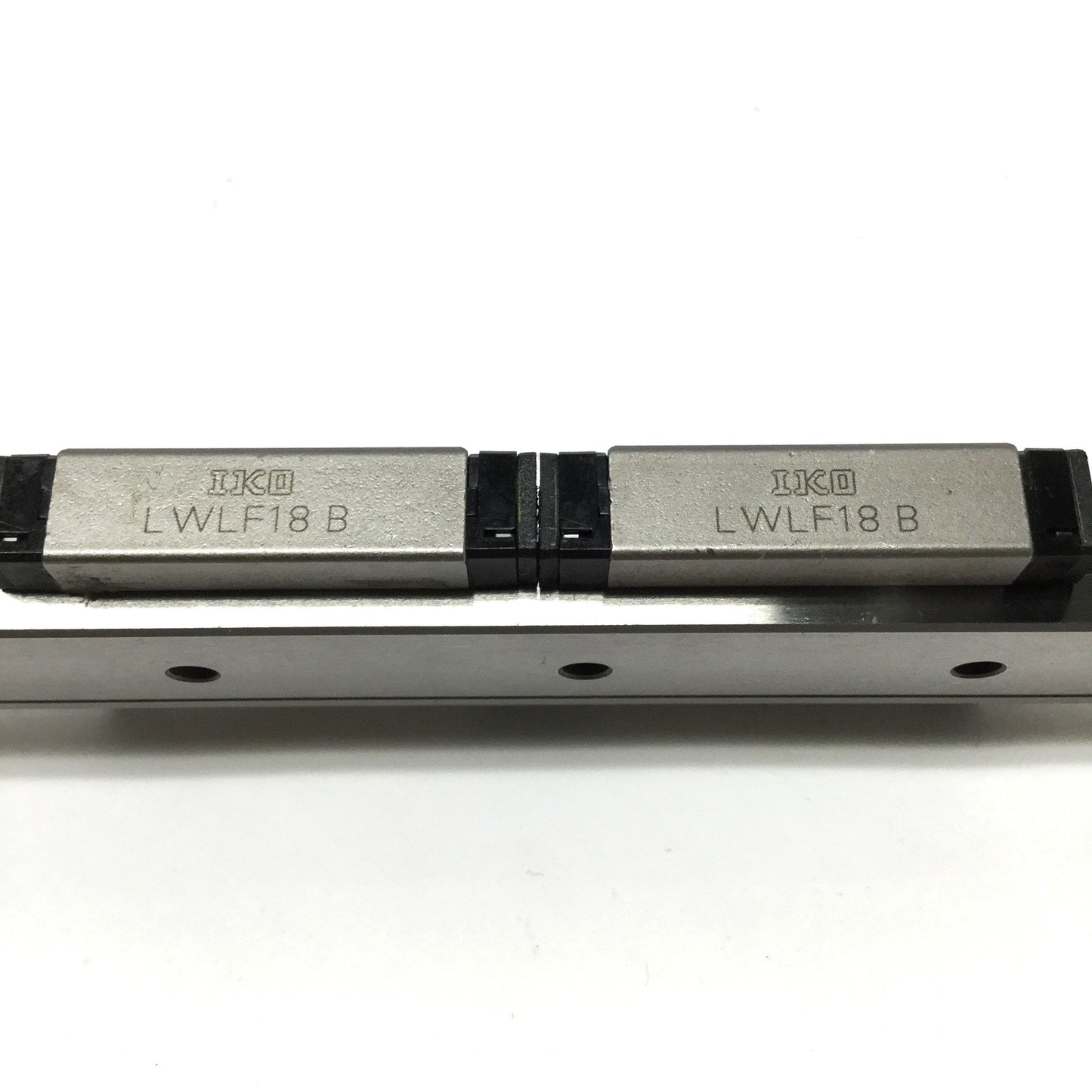 Used IKO LWLF18B Linear Motion Ball Bearing Slide Carriages (x2) on 540mm Guide Rail