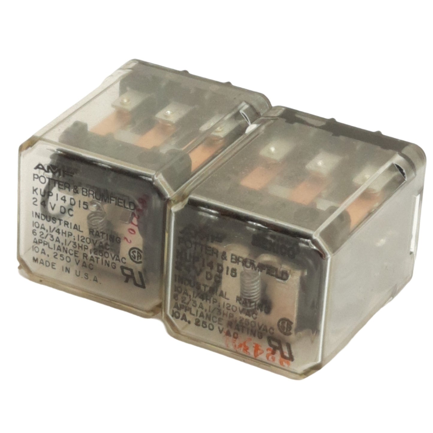 Used Lot of 2 Potter & Brumfield KUP14D15-24 Relay 3PDT 10A 240VAC Contact 24VDC Coil