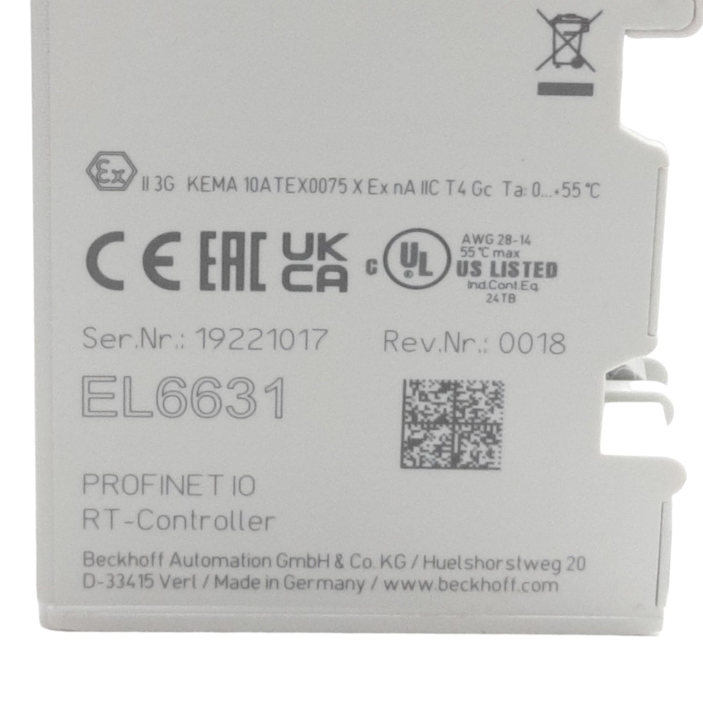 Used BECKHOFF EL6631 PLC Communication Interface EtherCAT to PROFINET RT 2x RJ45