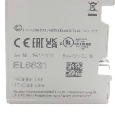 Used BECKHOFF EL6631 PLC Communication Interface EtherCAT to PROFINET RT 2x RJ45