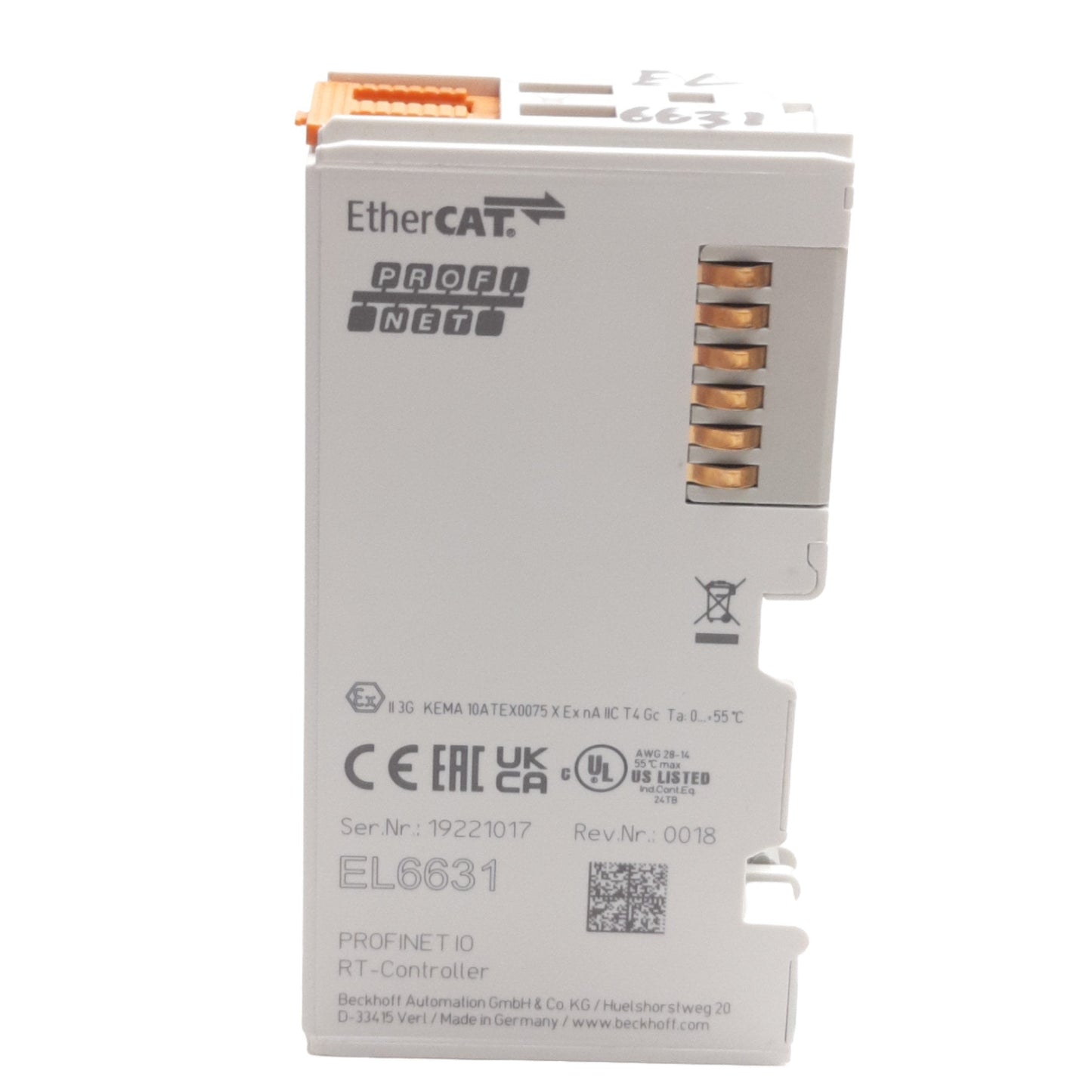 Used BECKHOFF EL6631 PLC Communication Interface EtherCAT to PROFINET RT 2x RJ45