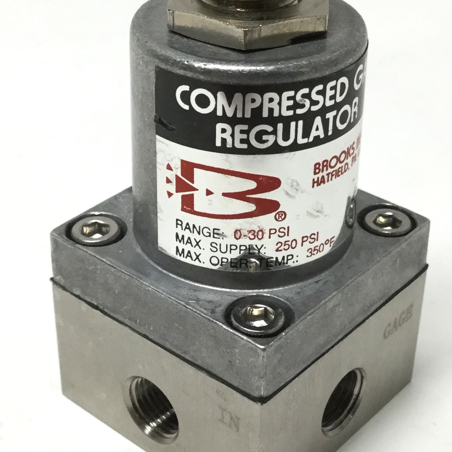 Used Brooks 8601D Mechanical SS Compressed Gas Pressure Regulator 0-30psi, 350°F