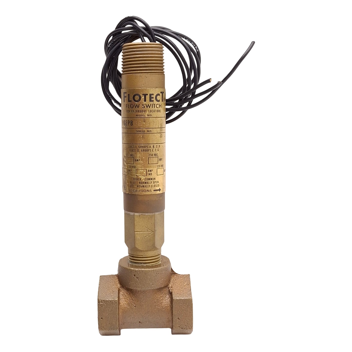 Used Flowtect V6EPB-B-S-1-B-MT Flow Switch, SPDT, 250PSI, 1/2NPT, 250VAC 5A, 400°F