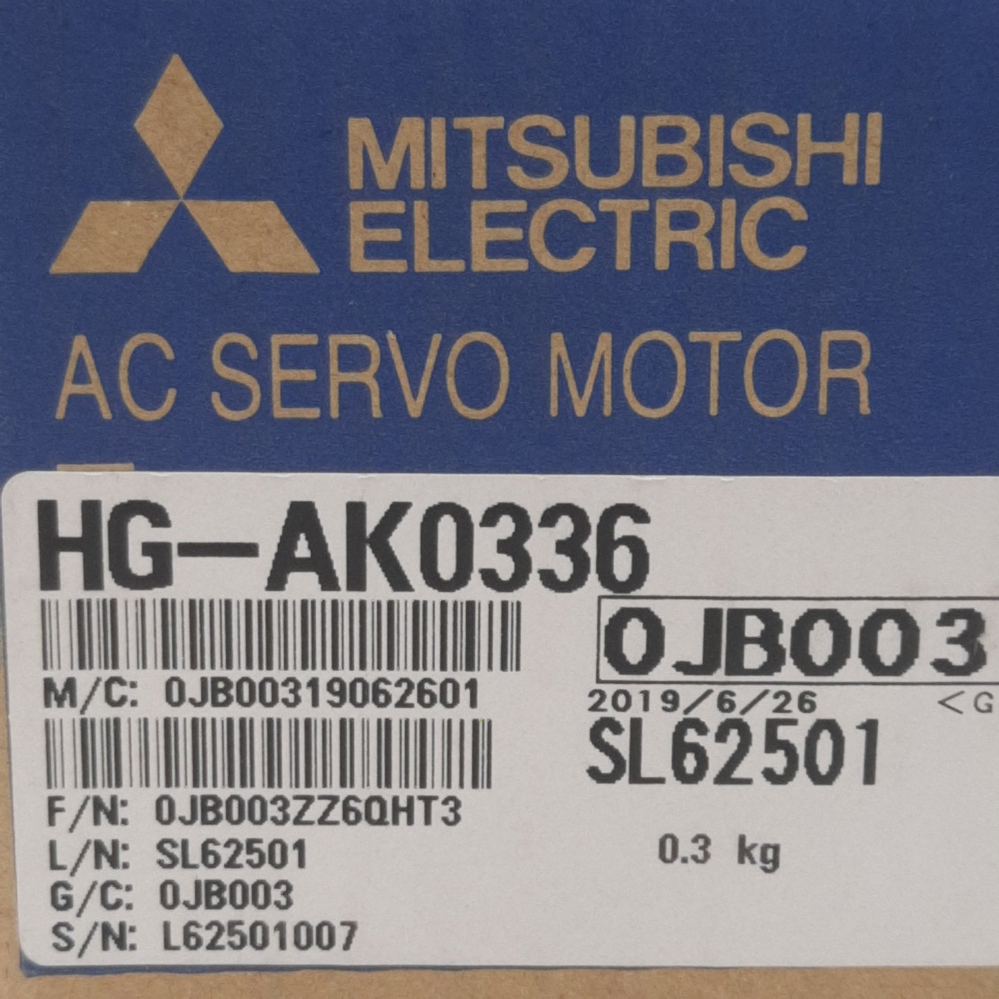 Used Mitsubishi Electric HG-AK0336 Servo Motor, 24-48VDC 2.2A, 3000rpm, 0.095Nm, ø5mm