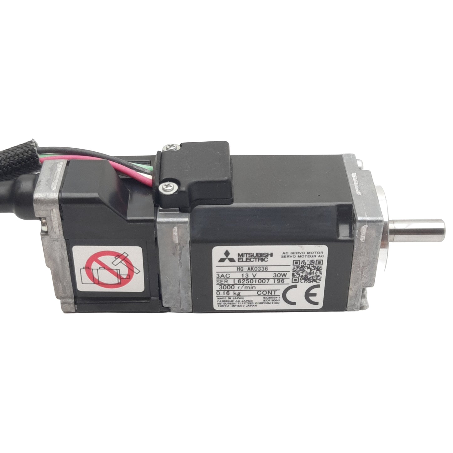 Used Mitsubishi Electric HG-AK0336 Servo Motor, 24-48VDC 2.2A, 3000rpm, 0.095Nm, ø5mm
