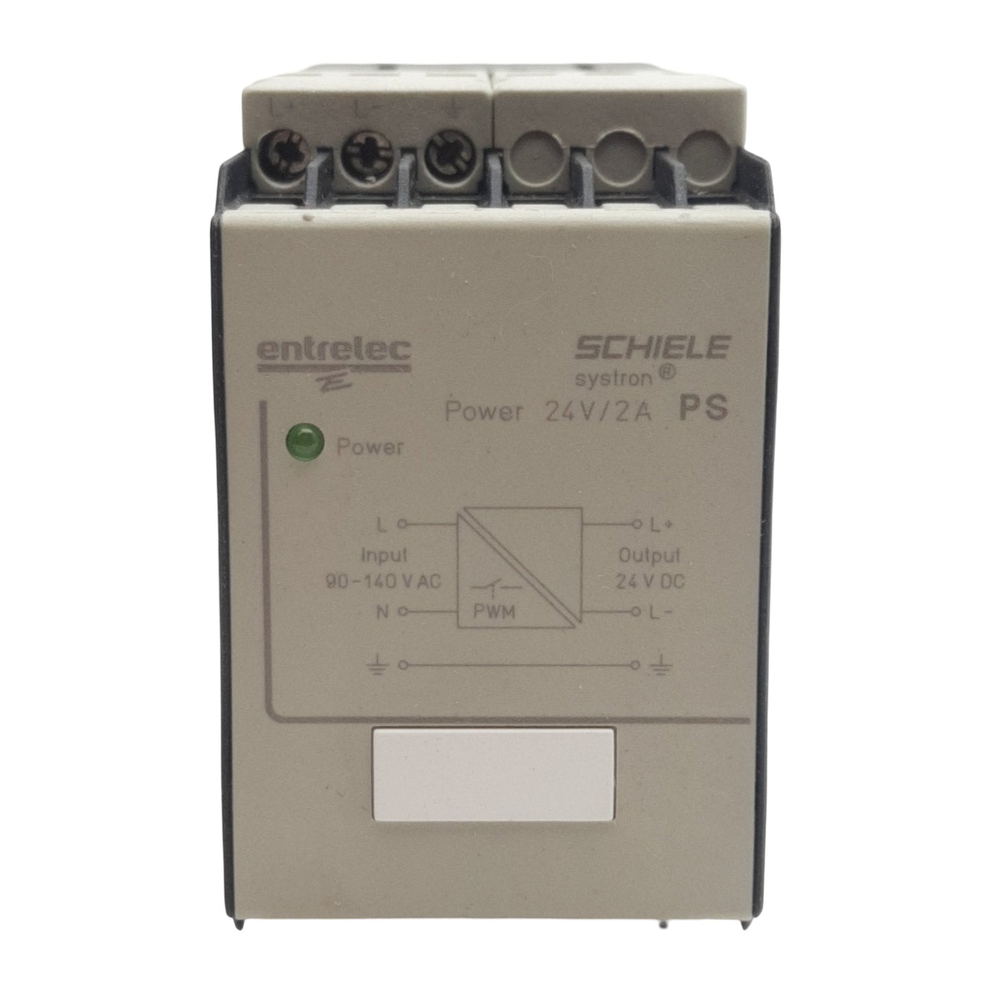Used Entrelec Schiele 2.423.417.00 PS Systron Power Supply 90-140VAC In, 24VDC 2A Out