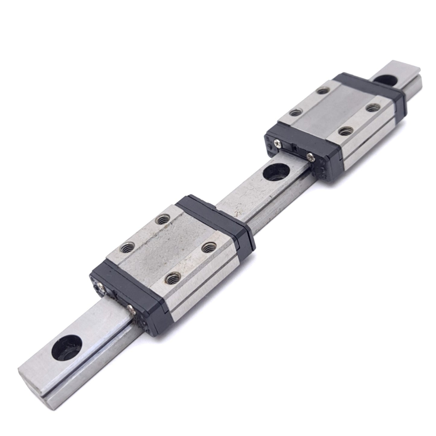 Used Hiwin MGN9CNHE (x2) Miniature Ball Bearing Linear Slides w/ 9x119mm Rail, 2.55kN