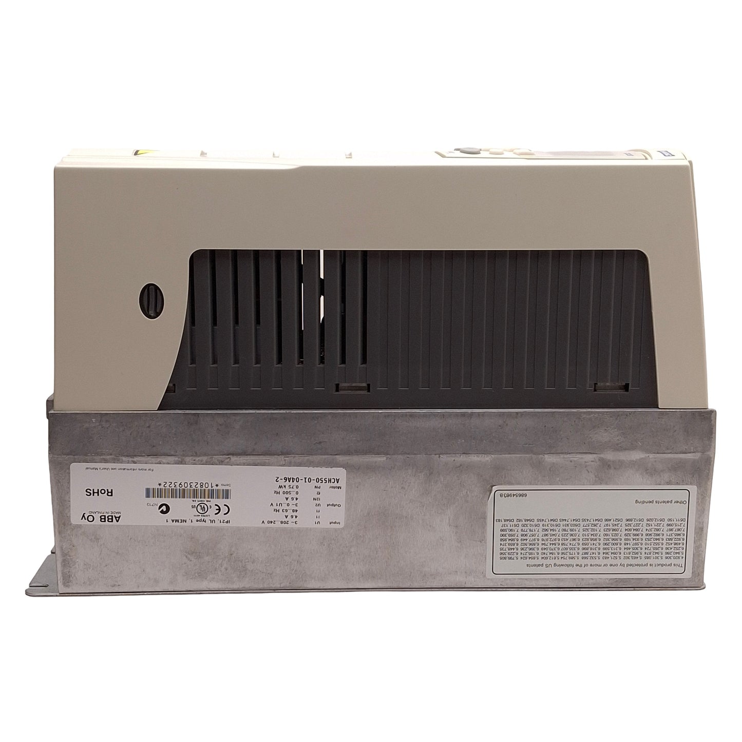 Used ABB ACH550-01-04A6-2 VFD, 3Ø 208-240VAC In, 3Ø 0-240VAC Out, 0-500Hz, 0.75kW