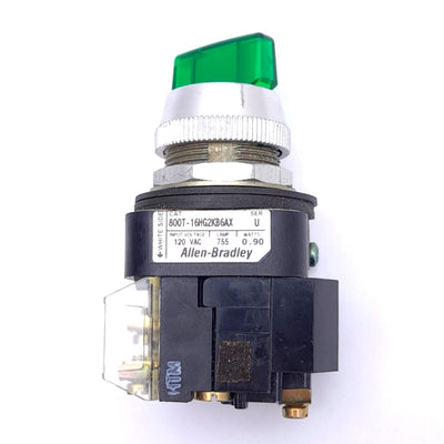 Used Allen Bradley 800T-16HG2KB6AX Selector Switch, ø30.5mm, 1NO 1NC, 120VAC