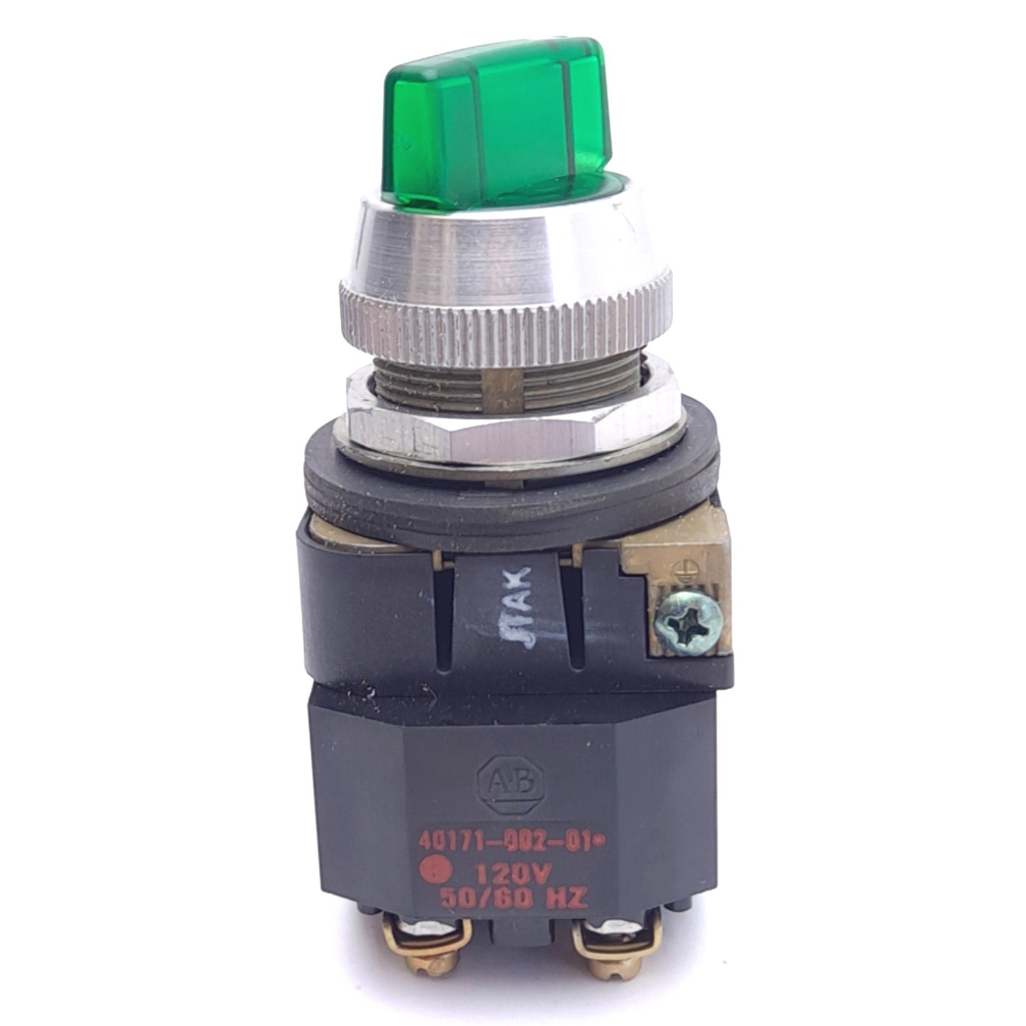 Used Allen Bradley 800T-16HG2KB6AX Selector Switch, ø30.5mm, 1NO 1NC, 120VAC