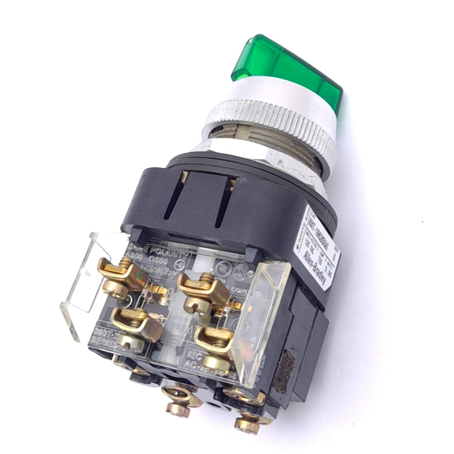 Used Allen Bradley 800T-16HG2KB6AX Selector Switch, ø30.5mm, 1NO 1NC, 120VAC