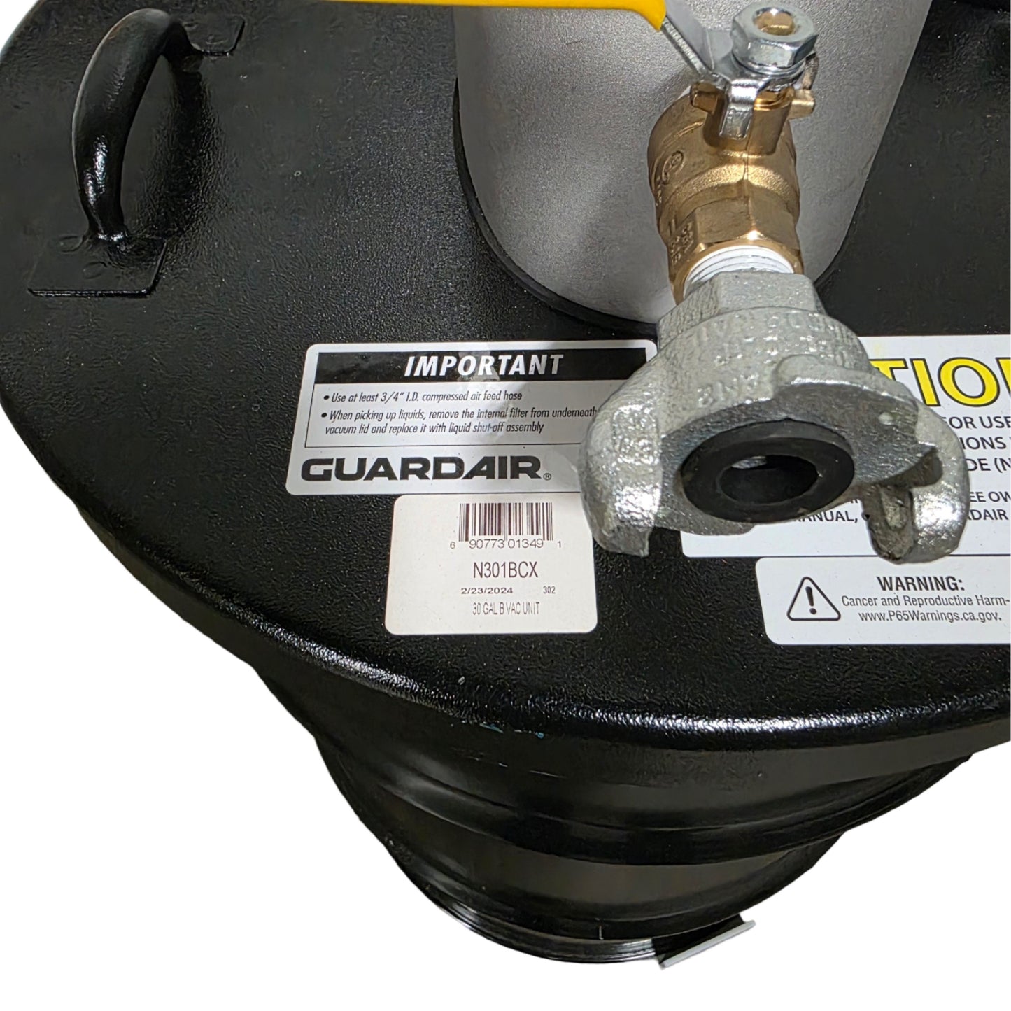 New – Open box GuardAir N301BCX Pneumatic Vacuum 30 Gallon B Venturi W/ 2" Inlet 89CFM 1/2"NPT