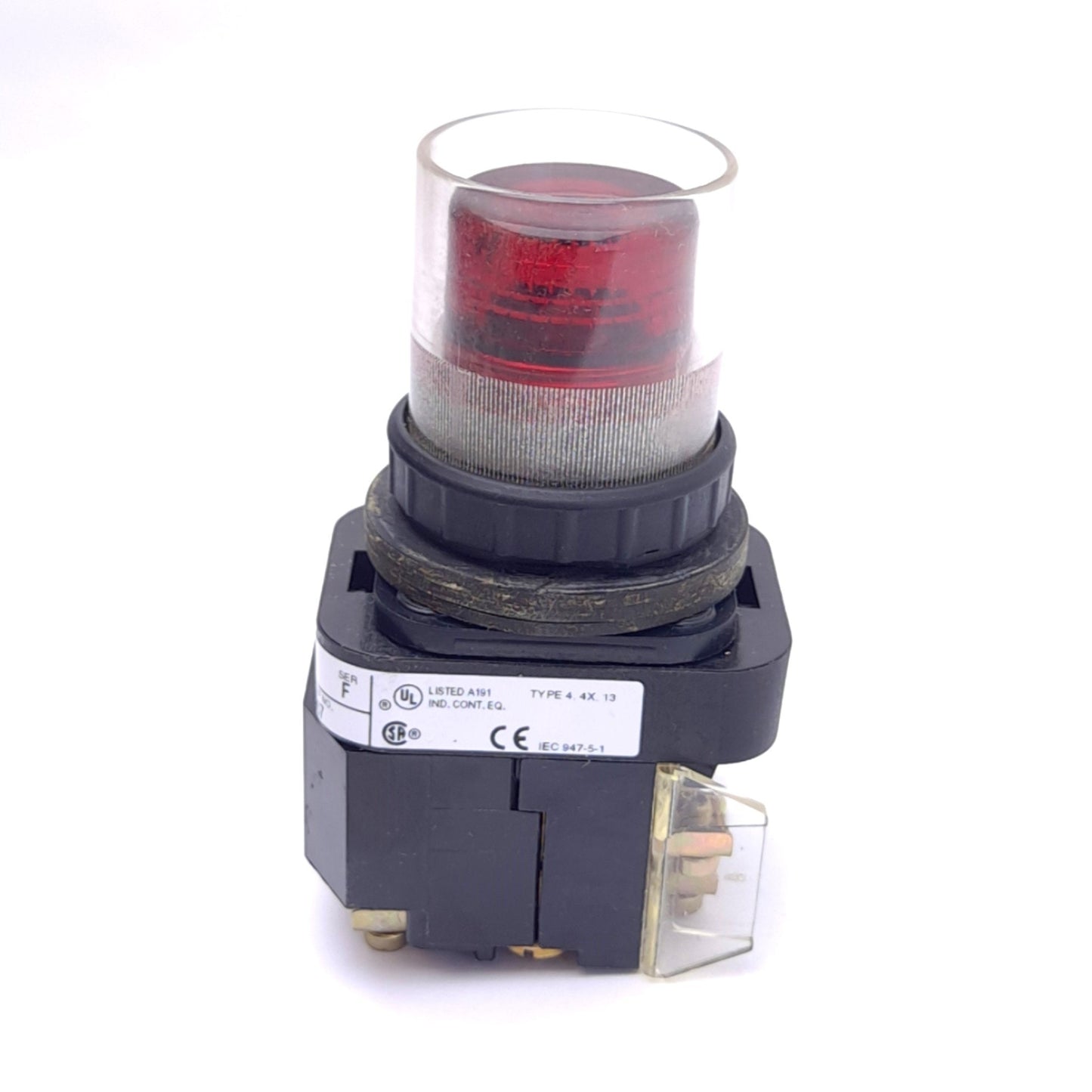 Used Allen Bradley 800H-PRAF16R Momentary Push Button, ø30mm, 1NO 1NC, 120VAC