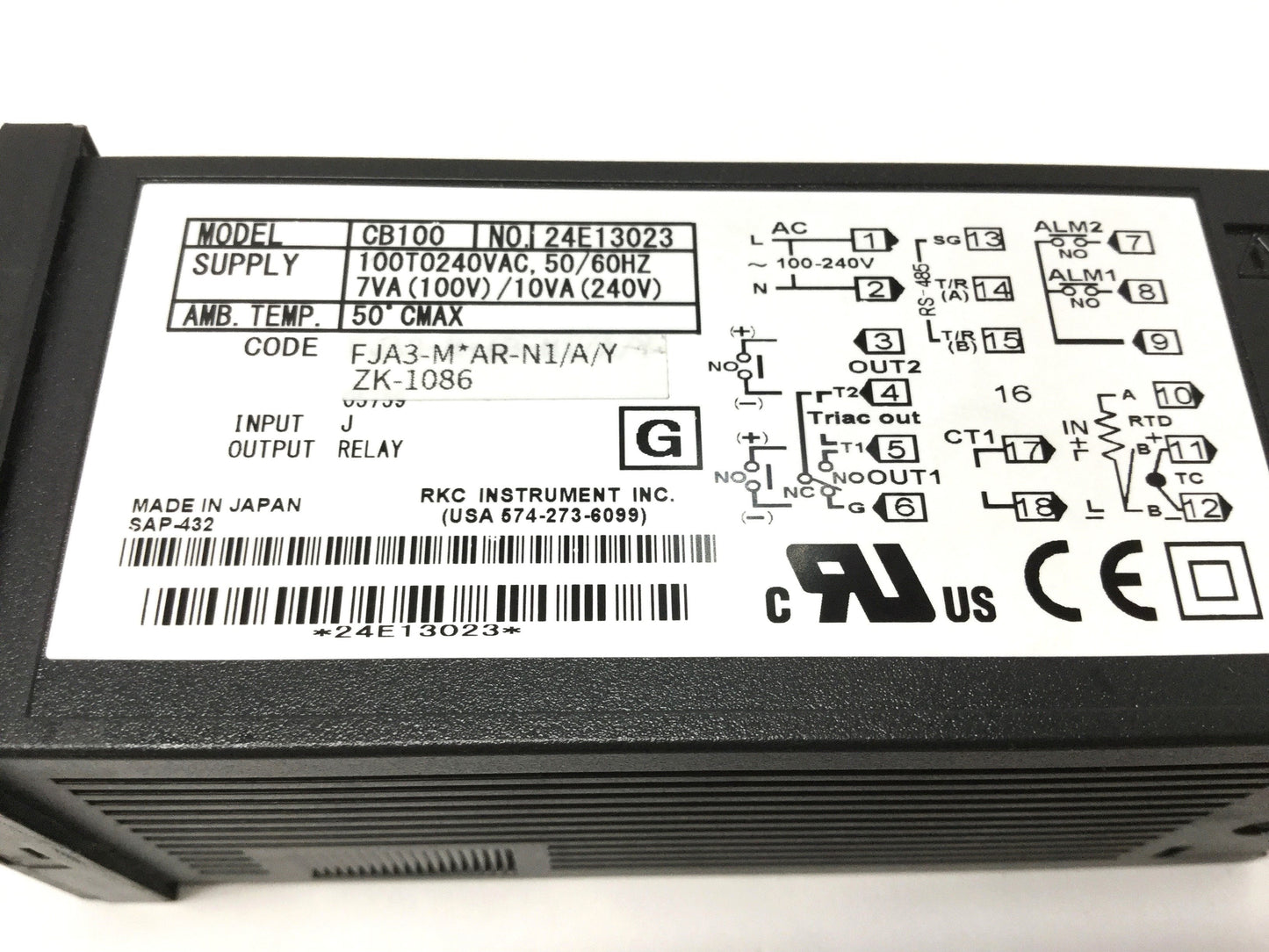 Used RKC CB100 Digital PID Temp Controller 100-240VAC, Relay Output, 2x Alarm
