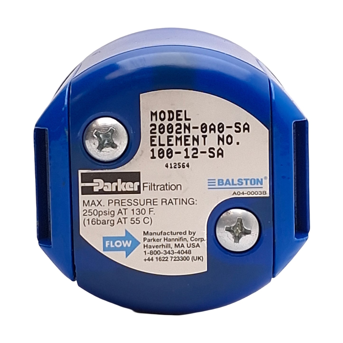 Used Parker Balston 2002N-0A0-SA Pneumatic Filter, 0.01µm Filtration, 250PSIG, 1/4NPT