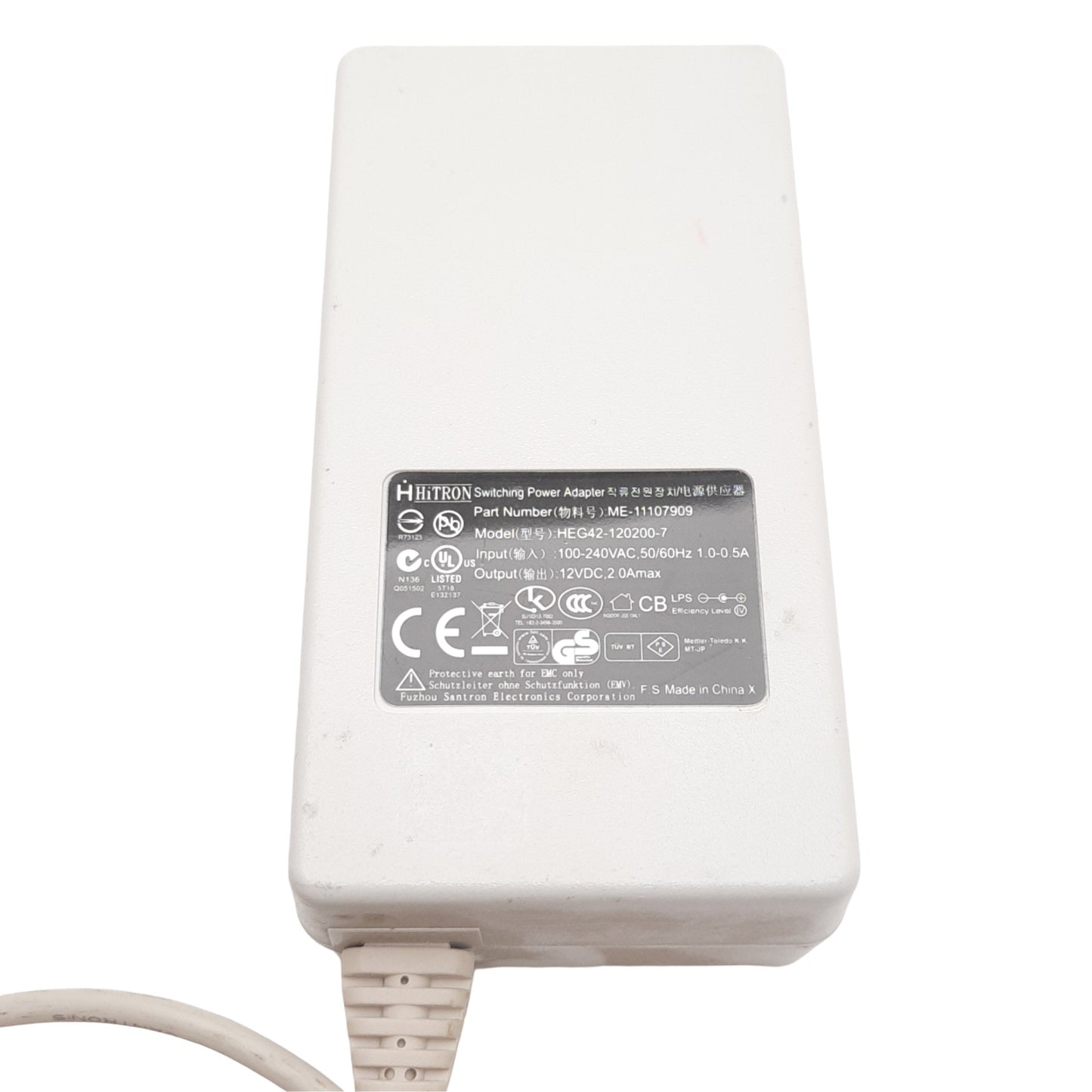 Used HiTron ME-11107909 Switching Power Adapter, 100-240VAC 0.5-1A In, 12VDC 2A Out