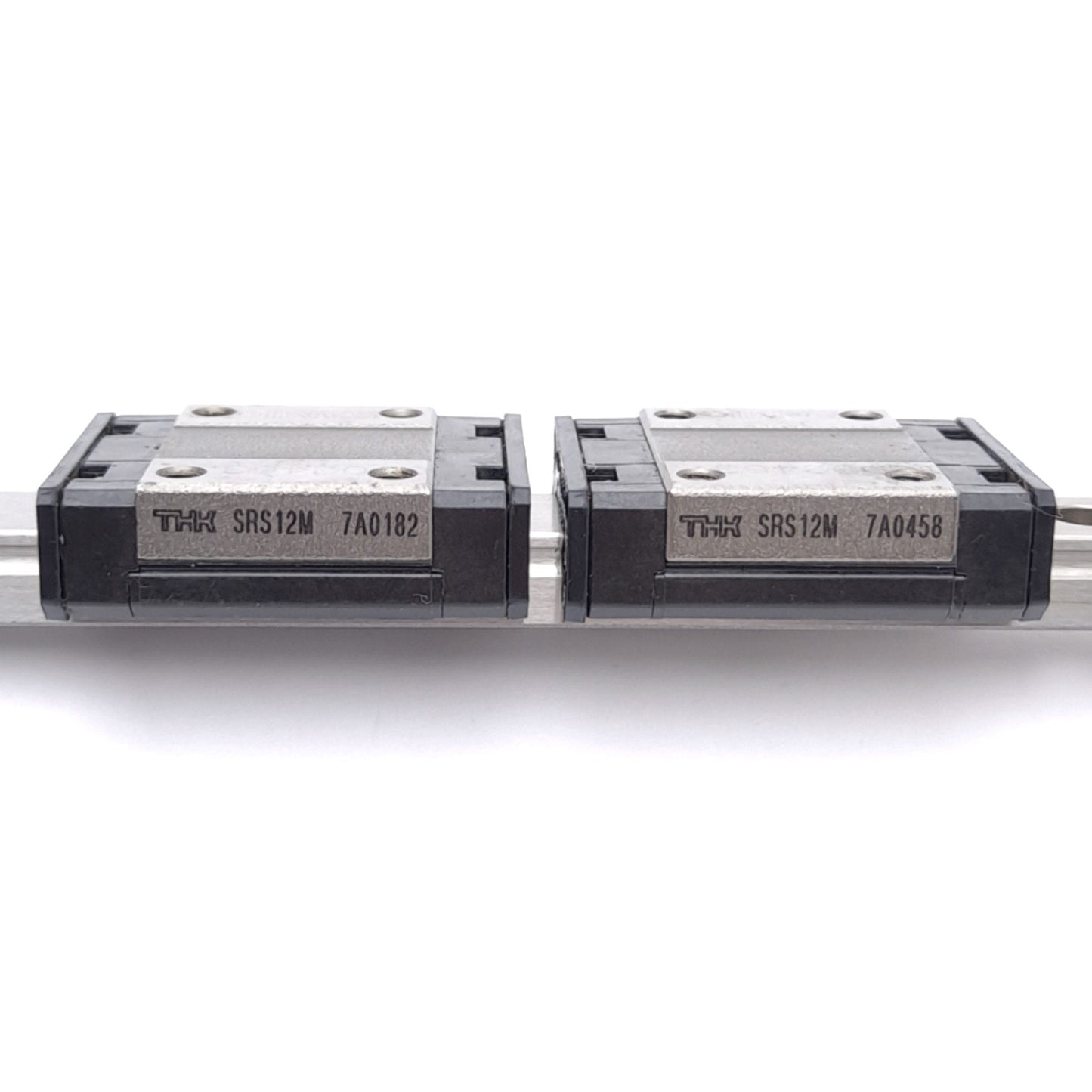 Used THK 2 SRS12M 275L Caged Ball Linear Guide Blocks w/ 12x275mm Rail, 4kN Max