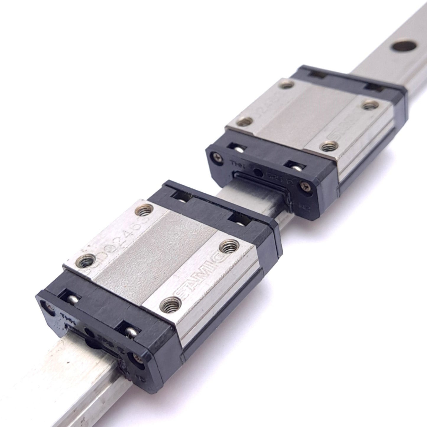 Used THK 2 SRS12M 275L Caged Ball Linear Guide Blocks w/ 12x275mm Rail, 4kN Max