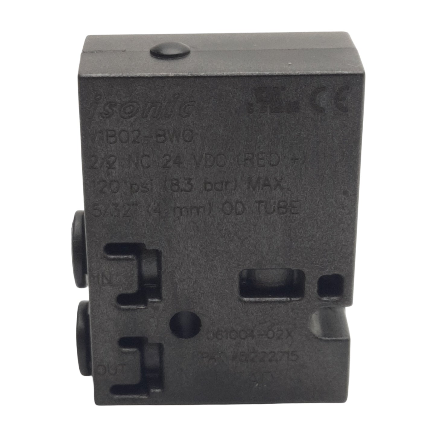 Used Isonic V1B02-BW0 Solenoid Valve, 2/2 NC, 24VDC, 120psi Max, ø4mm Tube In/Out