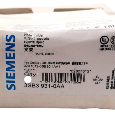 New Lot of 5 Siemens 3SB3 931-00A Pushbutton Operator Holder, 22mm Size