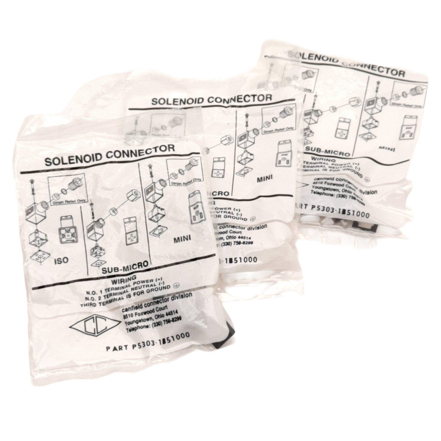 New Lot of 3 Canfield Connector P5303-1B51000 Solenoid Connector, Form C 9.4mm 48VDC